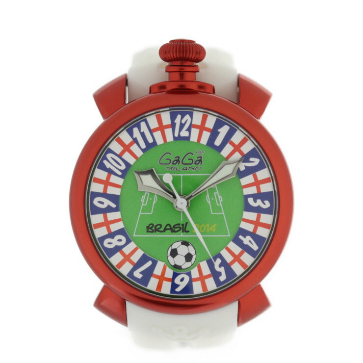 超美品 Gaga Milano ガガミラノ 2014年 ブラジルワールドカップ イングランドモデル MANUALE 48MM マニュアーレ 腕時計 5070.6 アルミ ラバー レッド ホワイト グリーン文字盤 自動巻き 世界300本限定