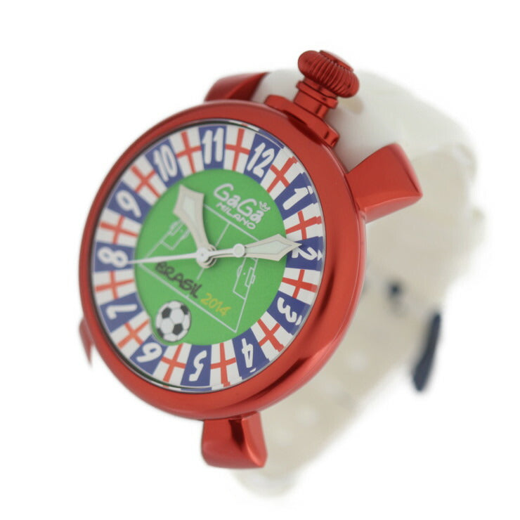 超美品 Gaga Milano ガガミラノ 2014年 ブラジルワールドカップ イングランドモデル MANUALE 48MM マニュアーレ 腕時計 5070.6 アルミ ラバー レッド ホワイト グリーン文字盤 自動巻き 世界300本限定