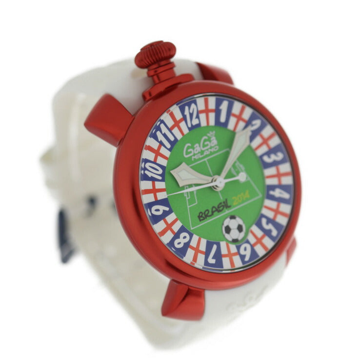超美品 Gaga Milano ガガミラノ 2014年 ブラジルワールドカップ イングランドモデル MANUALE 48MM マニュアーレ 腕時計 5070.6 アルミ ラバー レッド ホワイト グリーン文字盤 自動巻き 世界300本限定