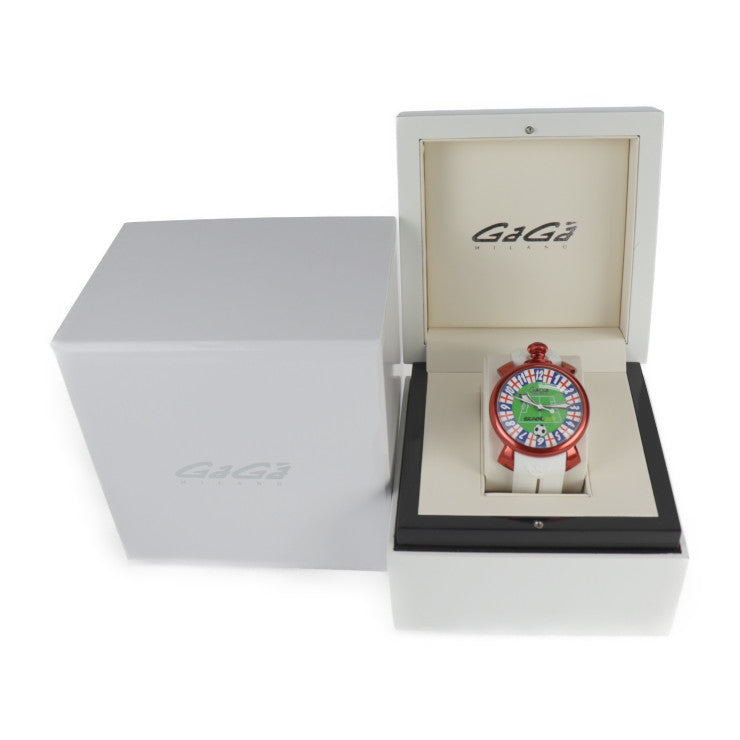 超美品 Gaga Milano ガガミラノ 2014年 ブラジルワールドカップ イングランドモデル MANUALE 48MM マニュアーレ 腕時計 5070.6 アルミ ラバー レッド ホワイト グリーン文字盤 自動巻き 世界300本限定