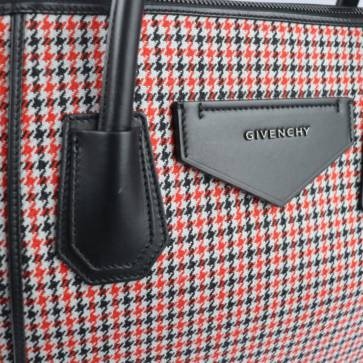 超美品 GIVENCHY ジバンシィ アンティゴナ ソフト ミディアム ハンドバッグ BB50F2B0Z0 ウール レザー レッド ブラック シルバー金具 2WAY ショルダーバッグ トートバッグ