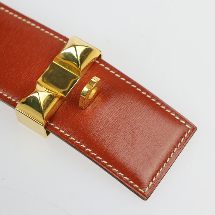 美品 HERMES エルメス コリエドシアン メドール ベルト 表記サイズ 70 ボックスカーフ ブラウン系 ゴールド金具 〇W刻印