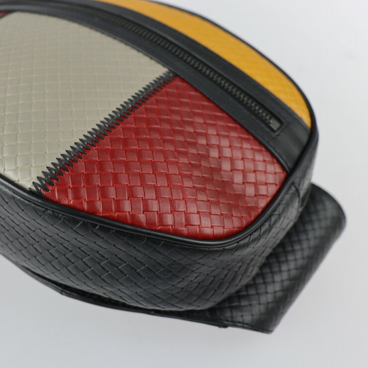 超美品 BOTTEGAVENETA ボッテガヴェネタ BELT BAG IN MICRO INTRECCIATO EMBOSSED マイクロ イントレチャート ウエストバッグ 547889 カーフレザー ブラック マルチカラー マイクロ イントレッチオ エンボスド ベルトバッグ ボディバッグ