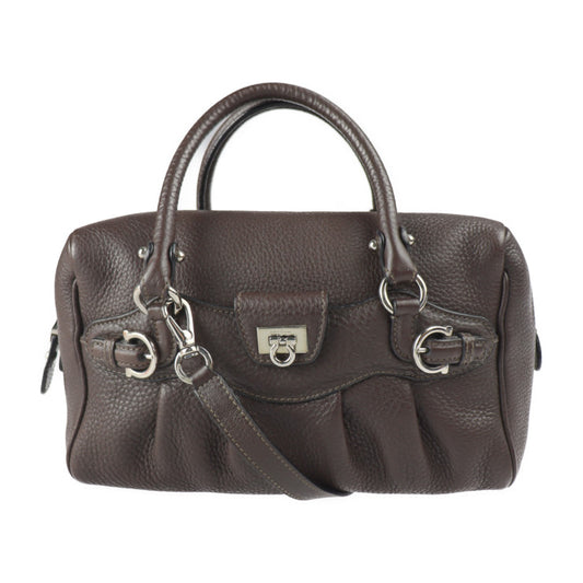 超美品 Salvatore Ferragamo サルヴァトーレ フェラガモ ガンチーニ ハンドバッグ 21 6878 レザー ダークブラウン シルバー金具 2WAY ショルダーバッグ ミニボストン