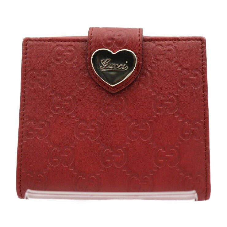 美品 GUCCI グッチ グッチシマ 二つ折り財布 203549 レザー レッド系 ゴールド金具 コンパクトウォレット Wホック ハートプレート