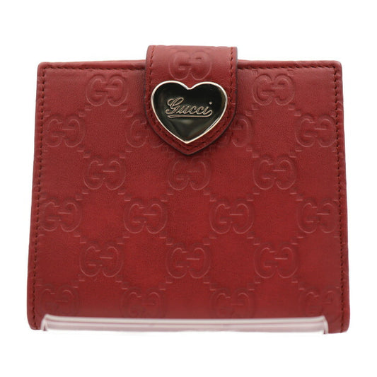 美品 GUCCI グッチ グッチシマ 二つ折り財布 203549 レザー レッド系 ゴールド金具 コンパクトウォレット Wホック ハートプレート
