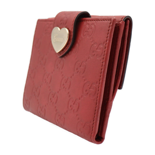 美品 GUCCI グッチ グッチシマ 二つ折り財布 203549 レザー レッド系 ゴールド金具 コンパクトウォレット Wホック ハートプレート