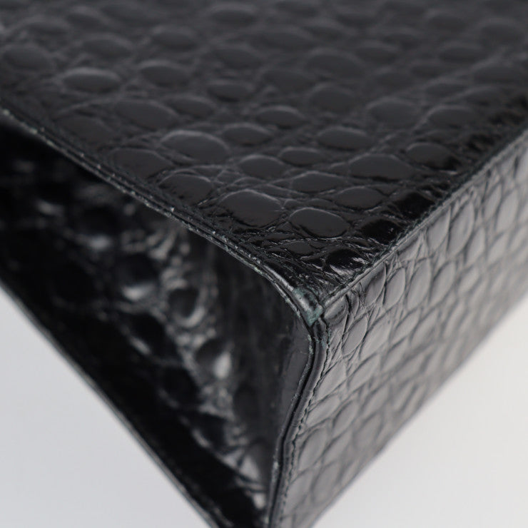 Salvatore Ferragamo サルヴァトーレ フェラガモ ガンチーニ ハンドバッグ BR212638 クロコ型押し レザー ブラック ゴールド金具 2WAY ショルダーバッグ