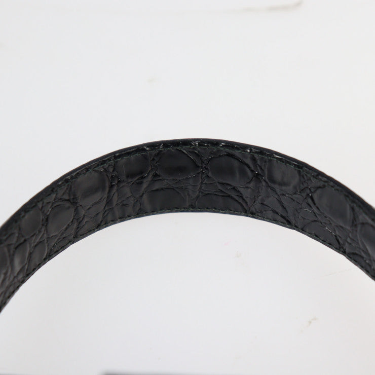 Salvatore Ferragamo サルヴァトーレ フェラガモ ガンチーニ ハンドバッグ BR212638 クロコ型押し レザー ブラック ゴールド金具 2WAY ショルダーバッグ