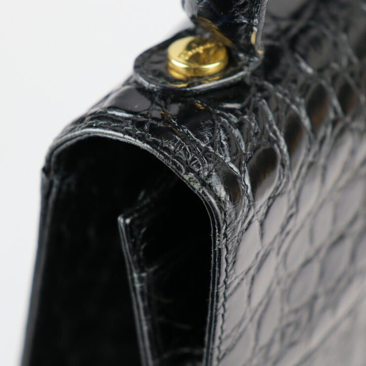Salvatore Ferragamo サルヴァトーレ フェラガモ ガンチーニ ハンドバッグ BR212638 クロコ型押し レザー ブラック ゴールド金具 2WAY ショルダーバッグ