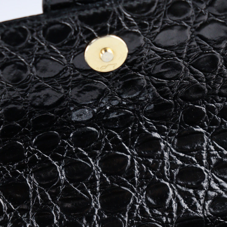 Salvatore Ferragamo サルヴァトーレ フェラガモ ガンチーニ ハンドバッグ BR212638 クロコ型押し レザー ブラック ゴールド金具 2WAY ショルダーバッグ