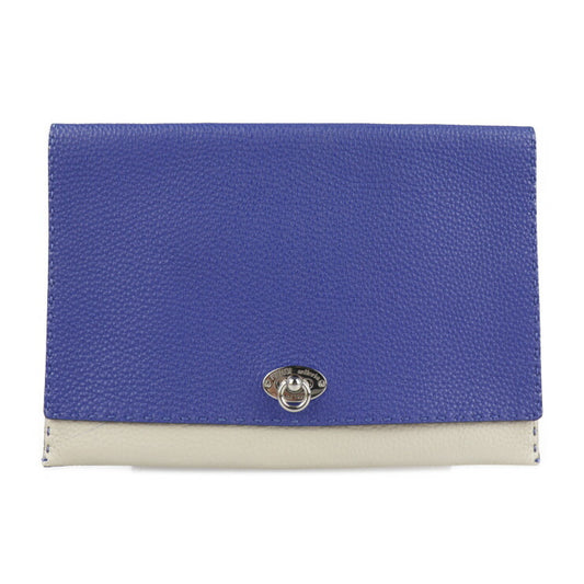 超美品 FENDI フェンディ アルダ326 セレリア クラッチバッグ 8N0104 レザー ブルー系 ホワイト系 セカンドバッグ ターンロック