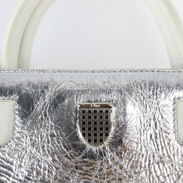 美品 Christian Dior クリスチャンディオール エヴァーミニ ハンドバッグ M7003 PNSS レザー シルバー ホワイト 2WAY ショルダーバッグ