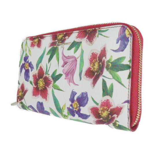 超美品 Salvatore Ferragamo サルヴァトーレ フェラガモ 財布 長財布 22 D178 カーフレザー STBOUQUET WHITE MULTI ホワイト系マルチカラー フラワープリント ラウンドファスナー ジップアラウンド マルチカラー