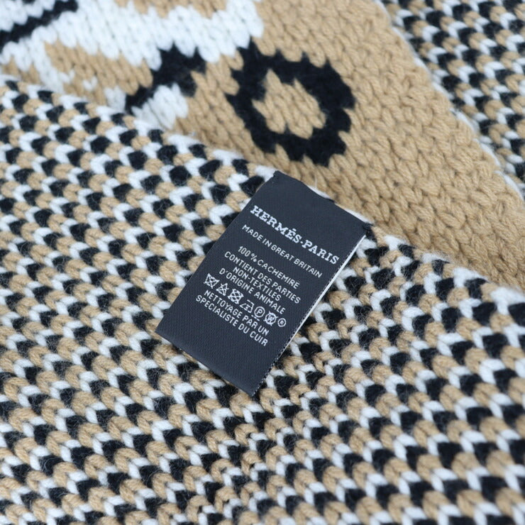 新古未使用展示品 HERMES エルメス BRIDES de GALA ブリッド・ドゥ・ガラ マフラー カシミヤ 100% キャメル エクリュ ブラック 式典用馬勒 ニット