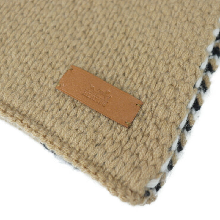 新古未使用展示品 HERMES エルメス BRIDES de GALA ブリッド・ドゥ・ガラ マフラー カシミヤ 100% キャメル エクリュ ブラック 式典用馬勒 ニット