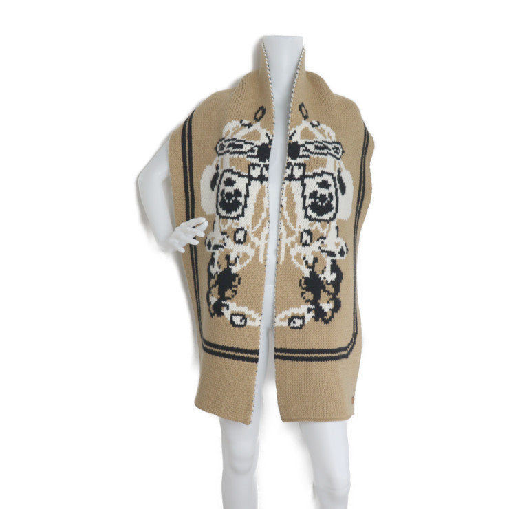 新古未使用展示品 HERMES エルメス BRIDES de GALA ブリッド・ドゥ・ガラ マフラー カシミヤ 100% キャメル エクリュ ブラック 式典用馬勒 ニット