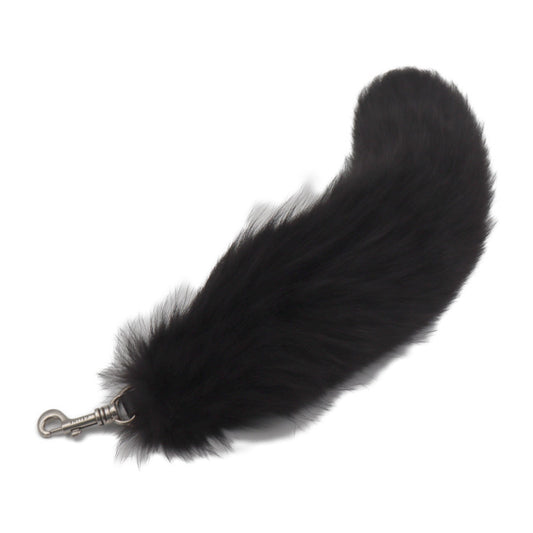 Beautiful CELINE FOX TAIL keychain - fox fur, black, silver hardware, key ring, bag charm