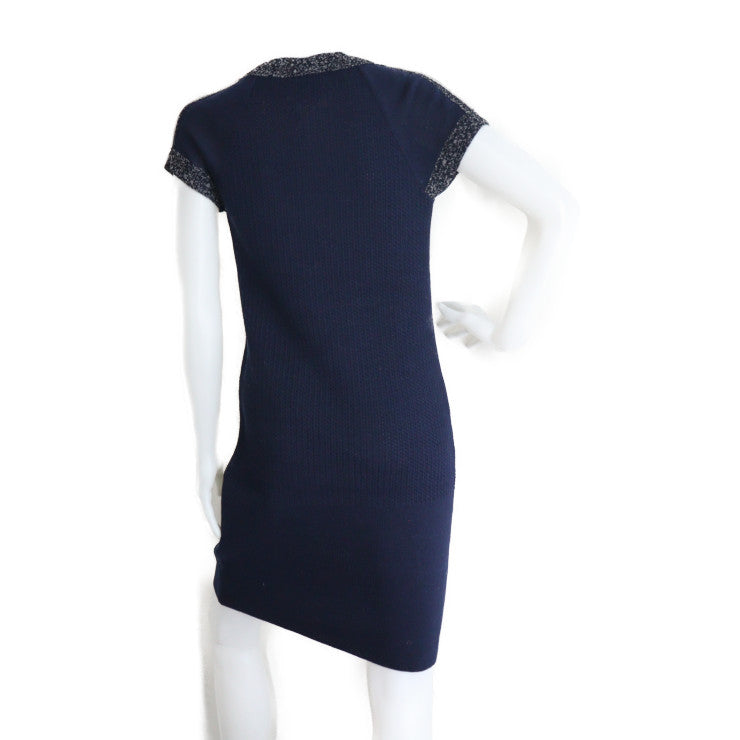 美品 CHANEL シャネル アパレル ワンピース P43319K04446 表記サイズ 36 コットン100% シルク100% ネイビー 半袖ニット ショートスリーブ ココマーク ココボタン