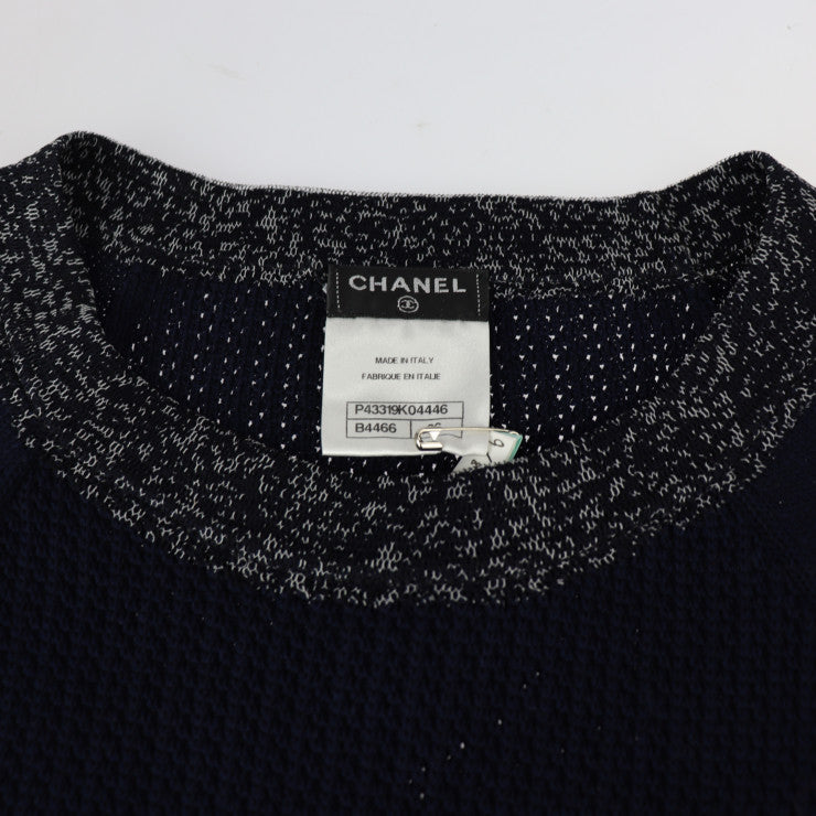 美品 CHANEL シャネル アパレル ワンピース P43319K04446 表記サイズ 36 コットン100% シルク100% ネイビー 半袖ニット ショートスリーブ ココマーク ココボタン