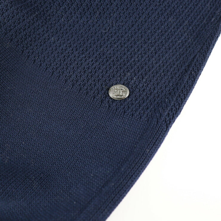 美品 CHANEL シャネル アパレル ワンピース P43319K04446 表記サイズ 36 コットン100% シルク100% ネイビー 半袖ニット ショートスリーブ ココマーク ココボタン