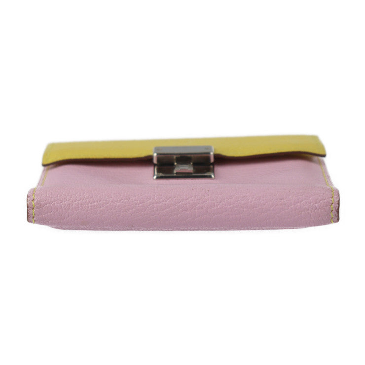 HERMES Click Mini Card Case - Chevre Mauve Sylvestre Jaune Naples Business Card Holder Flap D Engraved
