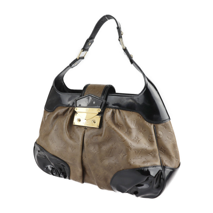 LOUIS VUITTON ルイ ヴィトン ボリー モノグラムエンボス ショルダーバッグ M95296 エンボスレザー エナメル オリーブブラウン系 ブラック セミショルダー ワンショルダー ハンドバッグ トートバッグ ビトン