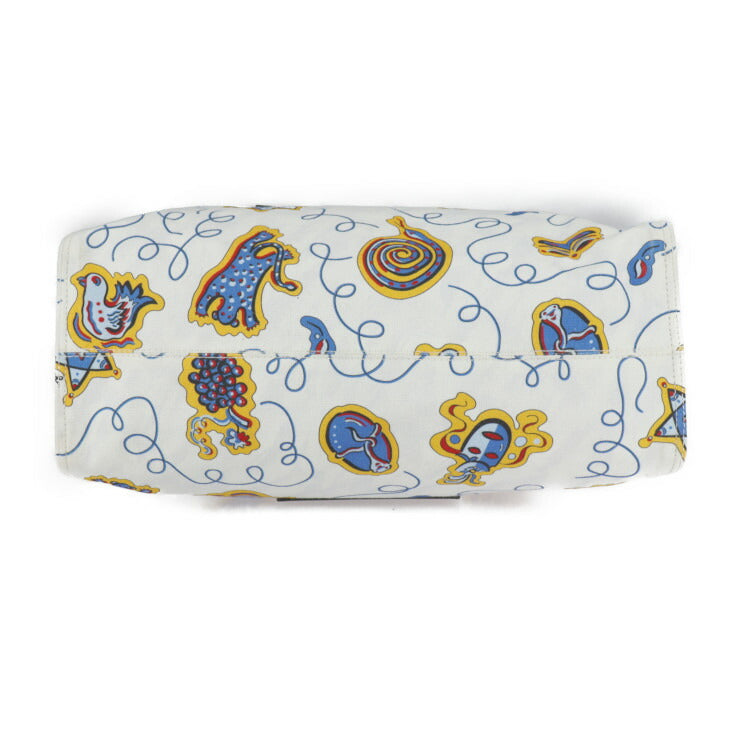 LOEWE ロエベ PAULA’S IBIZA パウラズイビザ コラボ トートバッグ - キャンバス レザー ホワイト ブルー マルチカラー ブラウン ショルダーバッグ プリント アナグラム