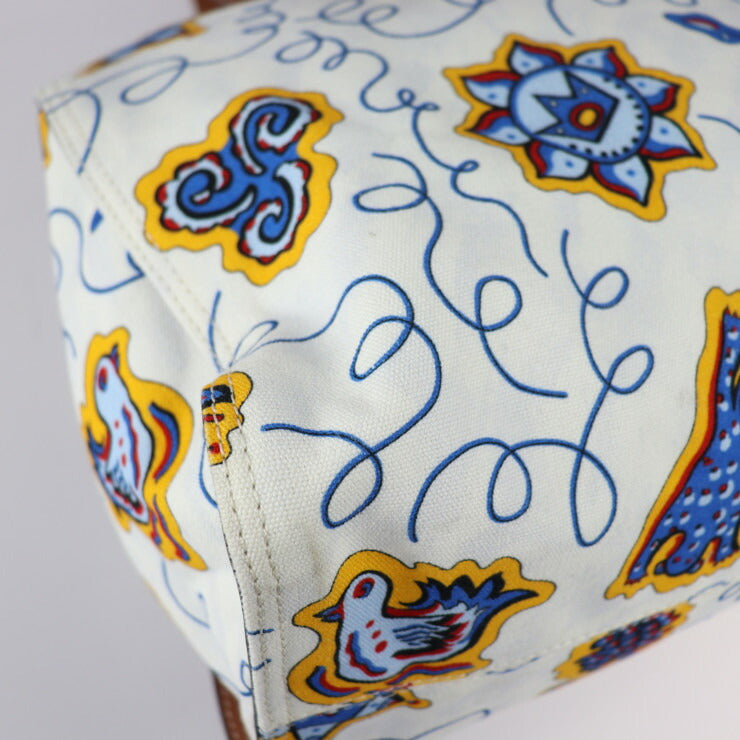 LOEWE ロエベ PAULA’S IBIZA パウラズイビザ コラボ トートバッグ - キャンバス レザー ホワイト ブルー マルチカラー ブラウン ショルダーバッグ プリント アナグラム