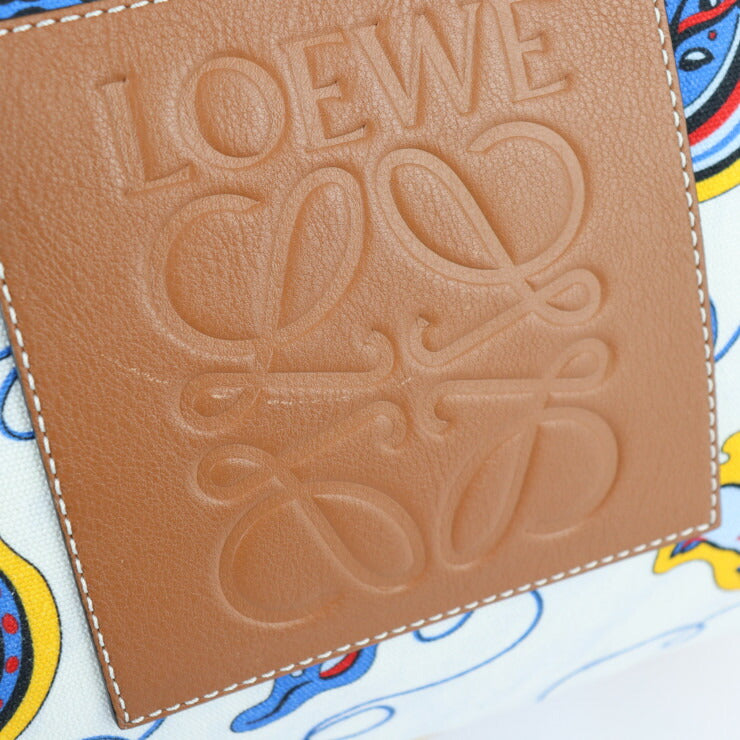 LOEWE ロエベ PAULA’S IBIZA パウラズイビザ コラボ トートバッグ - キャンバス レザー ホワイト ブルー マルチカラー ブラウン ショルダーバッグ プリント アナグラム