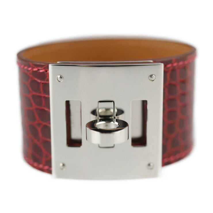 超美品 HERMES エルメス ケリー ドッグ ブレスレット - アリゲーター レッド系 シルバー金具 X刻印 エキゾチックレザー クロコ ワニ