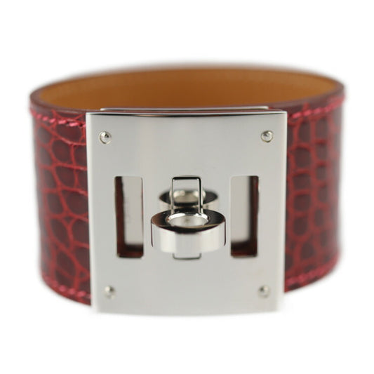 超美品 HERMES エルメス ケリー ドッグ ブレスレット - アリゲーター レッド系 シルバー金具 X刻印 エキゾチックレザー クロコ ワニ