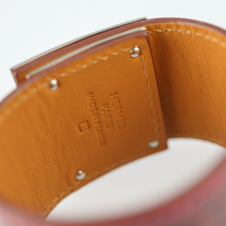 超美品 HERMES エルメス ケリー ドッグ ブレスレット - アリゲーター レッド系 シルバー金具 X刻印 エキゾチックレザー クロコ ワニ