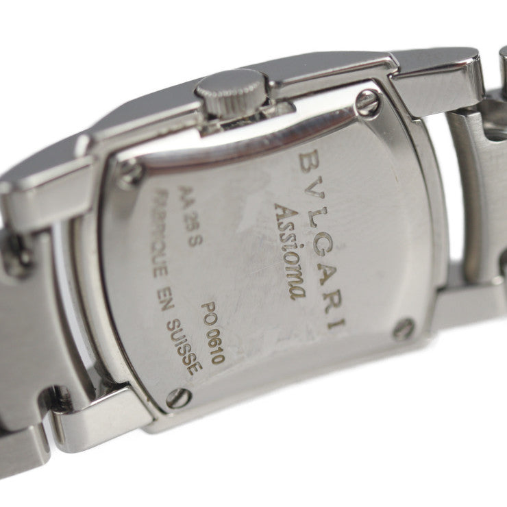 美品 BVLGARI ブルガリ アショーマD 腕時計 AA26BSDS（AA26S） ステンレススチール ダイヤモンド シルバー 黒文字盤 ダイヤベゼル クオーツ QZ