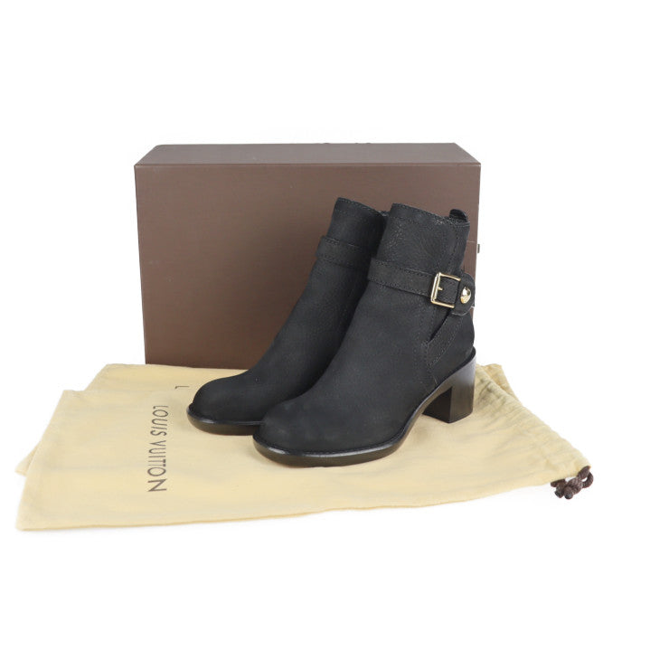 超美品 LOUIS VUITTON ルイ ヴィトン アンクルブーツ ブーツ - 表記サイズ 35 1/2 レザー ブラック ゴールド金具 ショートブーツ ベルト ビトン
