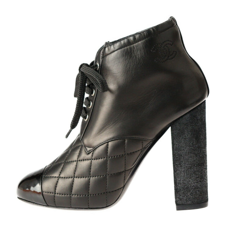 超美品 CHANEL シャネル マトラッセ ブーツ G28710 表記サイズ 36 1/2C レザー ブラック ココマーク ショートブーツ キルティング チャンキーヒール 参考サイズ約23.5cm