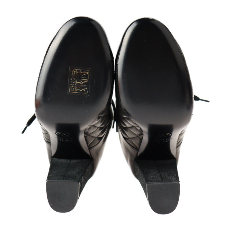 超美品 CHANEL シャネル マトラッセ ブーツ G28710 表記サイズ 36 1/2C レザー ブラック ココマーク ショートブーツ キルティング チャンキーヒール 参考サイズ約23.5cm