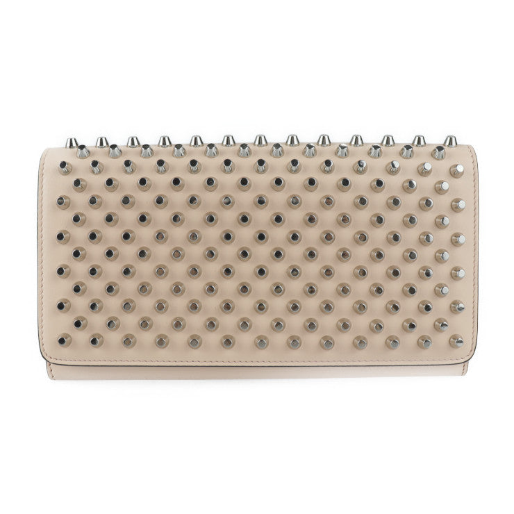 超美品 Christian Louboutin クリスチャンルブタン MACARON マカロン 長財布 1175108 レザー ライトピンク系 シルバー金具 スタッズ リストレット 二つ折り長財布