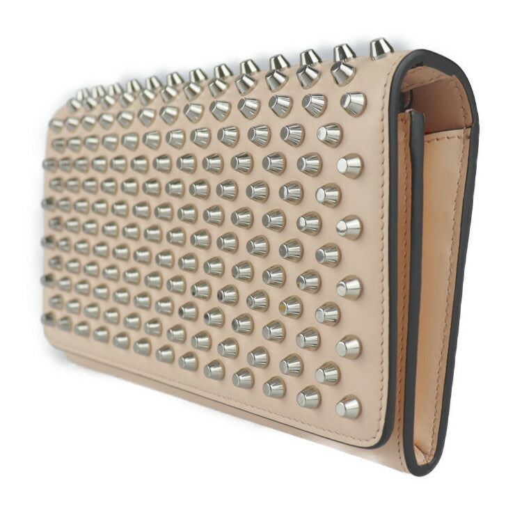 超美品 Christian Louboutin クリスチャンルブタン MACARON マカロン 長財布 1175108 レザー ライトピンク系 シルバー金具 スタッズ リストレット 二つ折り長財布