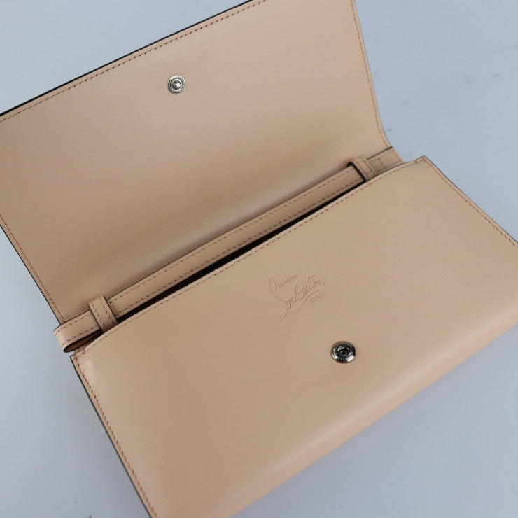 超美品 Christian Louboutin クリスチャンルブタン MACARON マカロン 長財布 1175108 レザー ライトピンク系 シルバー金具 スタッズ リストレット 二つ折り長財布