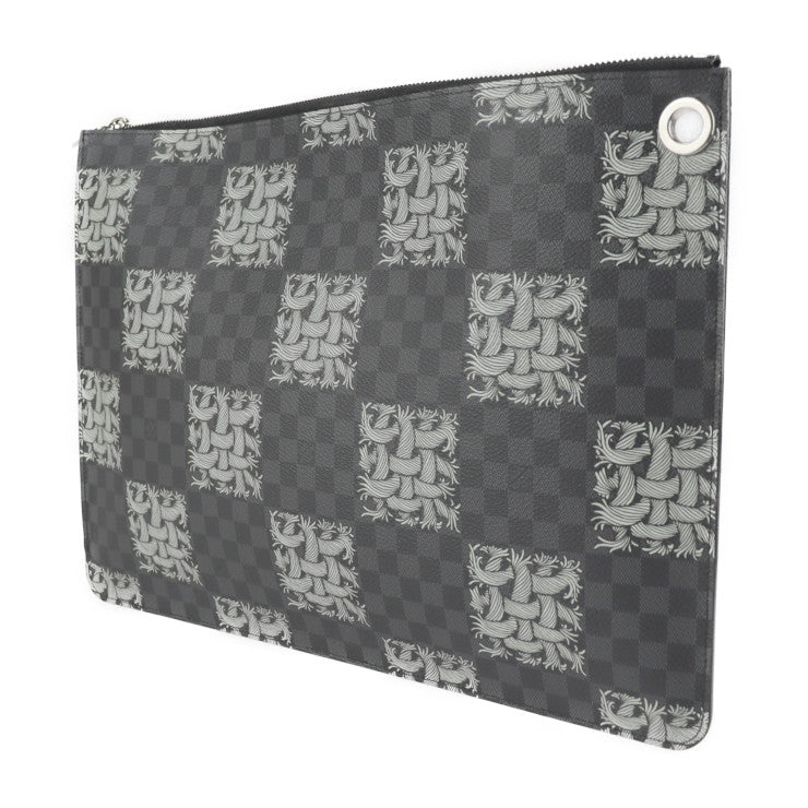 超美品 LOUIS VUITTON ルイ ヴィトン ポシェット ジュールＧＭ クリストファーネメス ダミエグラフィット セカンドバッグ M61232 PVC レザー ブラック グレー クラッチバッグ ハンドバッグ 書類鞄 ビトン