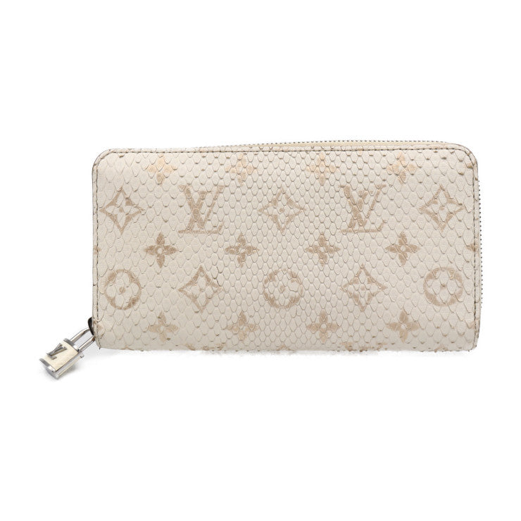 美品 LOUIS VUITTON ルイ ヴィトン ジッピーウォレット モノグラム 長財布 N97773 パイソン ホワイト系 ラウンドファスナー シルバー金具 エキゾチック