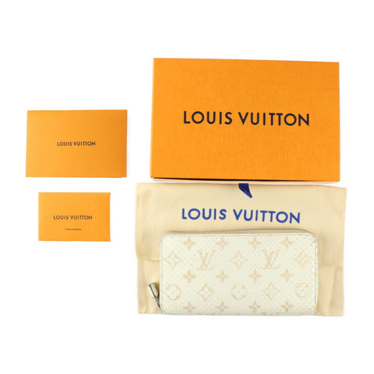 美品 LOUIS VUITTON ルイ ヴィトン ジッピーウォレット モノグラム 長財布 N97773 パイソン ホワイト系 ラウンドファスナー シルバー金具 エキゾチック