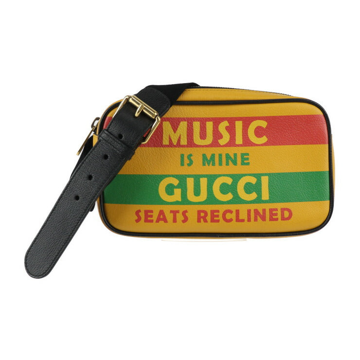美品 GUCCI グッチ ベルトバッグ SONY MUSIC コラボ ウエストバッグ 602695 レザー イエロー マルチカラー ゴールド金具 100周年記念 ロゴ ボディバッグ ウエストポーチ バムバッグ