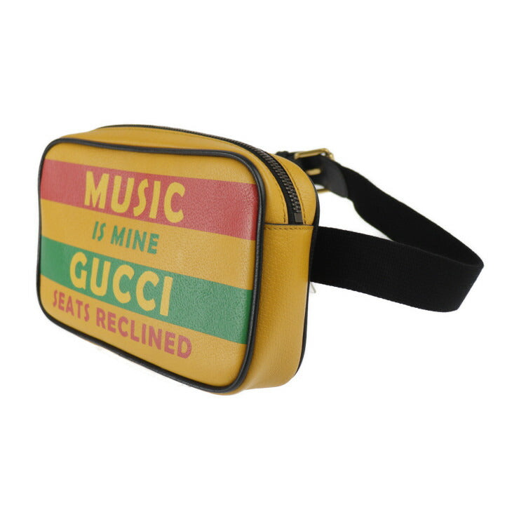 美品 GUCCI グッチ ベルトバッグ SONY MUSIC コラボ ウエストバッグ 602695 レザー イエロー マルチカラー ゴールド金具 100周年記念 ロゴ ボディバッグ ウエストポーチ バムバッグ