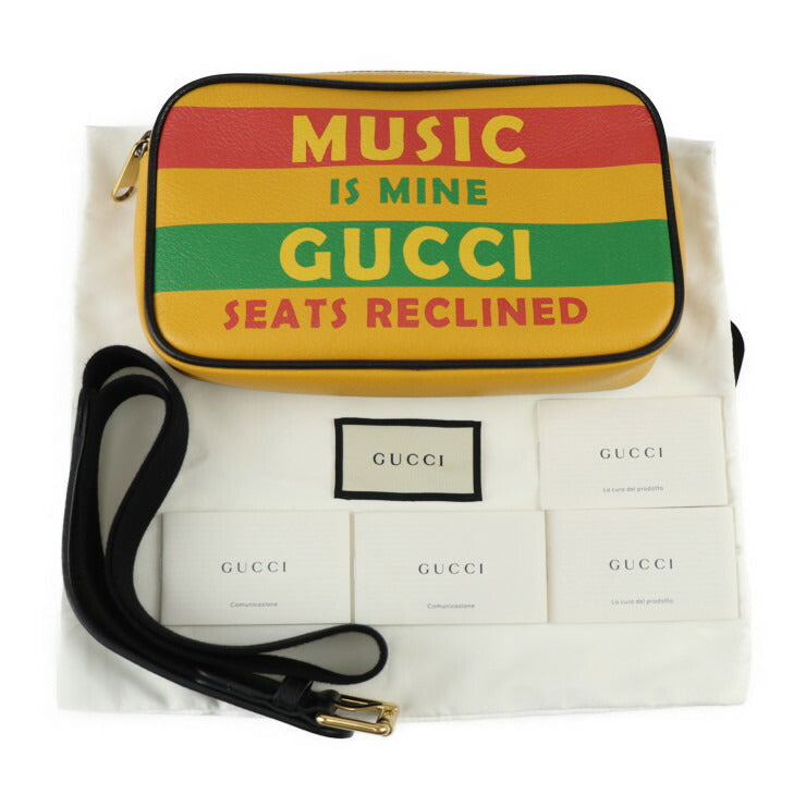 美品 GUCCI グッチ ベルトバッグ SONY MUSIC コラボ ウエストバッグ 602695 レザー イエロー マルチカラー ゴールド金具 100周年記念 ロゴ ボディバッグ ウエストポーチ バムバッグ