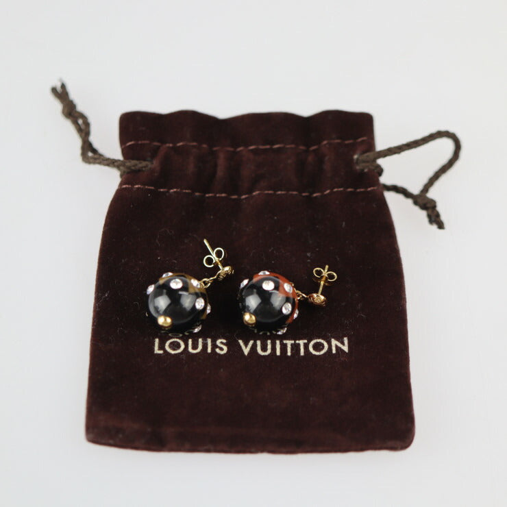 美品 LOUIS VUITTON ルイ ヴィトン ブックルドレイユ マグネティック ピアス M66397 レジン ラインストーン ブラック カーキ系 煉瓦色系 ゴールド金具 丸型 ビトン