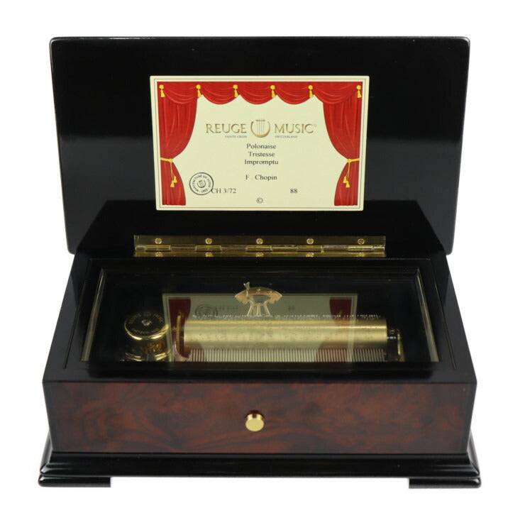 美品 REUGE リュージュ オルゴール 72弁 3曲 輸入雑貨 AXA.72.5650.000.0088 ウッド ブラウン系 ゴールド金具 Polonaise Tristesse Impromptu ポーランドの悲しみの即興曲 F.Chopin ショパン