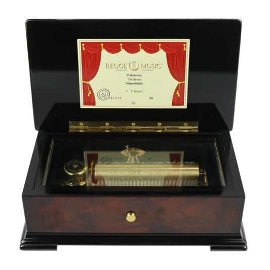 美品 REUGE リュージュ オルゴール 72弁 3曲 輸入雑貨 AXA.72.5650.000.0088 ウッド ブラウン系 ゴールド金具 Polonaise Tristesse Impromptu ポーランドの悲しみの即興曲 F.Chopin ショパン