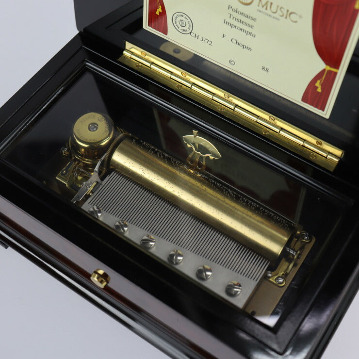 美品 REUGE リュージュ オルゴール 72弁 3曲 輸入雑貨 AXA.72.5650.000.0088 ウッド ブラウン系 ゴールド金具 Polonaise Tristesse Impromptu ポーランドの悲しみの即興曲 F.Chopin ショパン